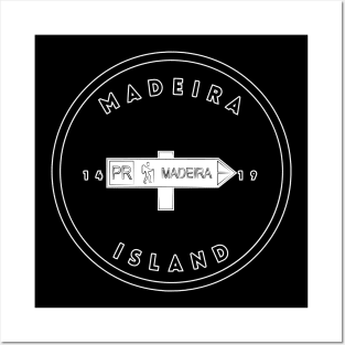 Madeira Island 1419 logo with the Recommended Walking Route sign (PR) in black & white Posters and Art